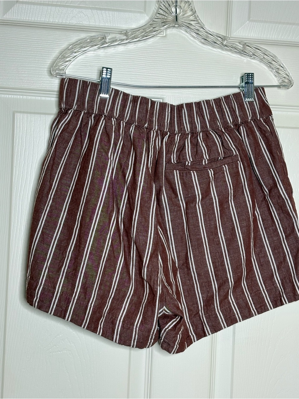Pact Brown and White Striped Sleeveless Linen-Blend Shorts med and top is small - Picture 6 of 16